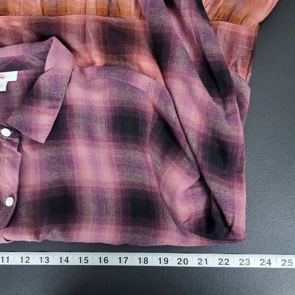 J Jill Womens Plaid Button Up Tunic Top Large Pink Ombre Tiered Country Western - Picture 7 of 8